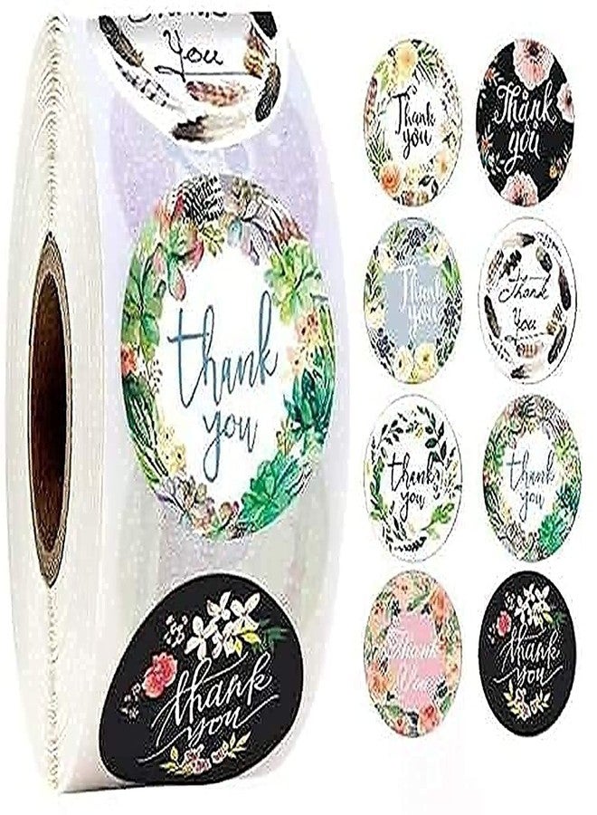 Premify Thank You Stickers, 500Pcs Thank You Labels for Gift Wrapping, Baking Packaging, Envelope Seals, Small Business, Birthday, Wedding, Party Gift Wrap Bag, Round Label For Gift Shop (Flowers Design) - Image 1