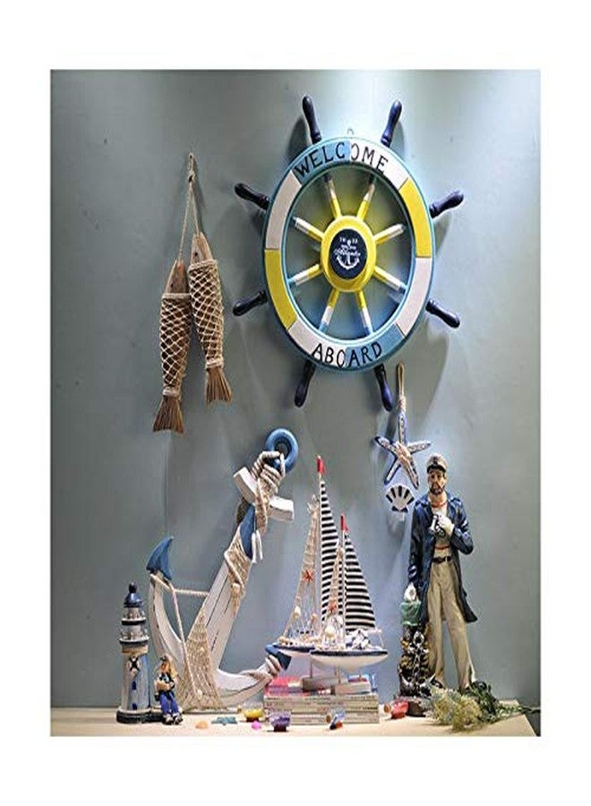 تي فويب Tvoip قطعة واحدة، قطر 17.7 بوصة، عجلة قيادة قارب خشبي بحري، شبكة صيد، صدفة، ديكور حائط منزلي، إكسسوارات زينة جدارية (أصفر) - Image 3