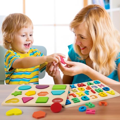 Attmu Wooden Puzzles for Toddlers 3 Pcs Alphabet Puzzle ABC Shape Number Puzzle Learning Toys for Kids Preschool Educational Activities Toddler Gift Toys for Girls Boys Christmas Valentines Easter - Image 5