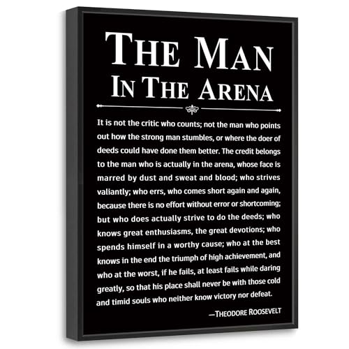 Howwii Office Wall Art Inspirational Decor The Man in the Arena Framed 12’’x16’’ Motivational Positive Quote Print Canvas Wall Decor Gift for Men&Women (Black) - Image 1