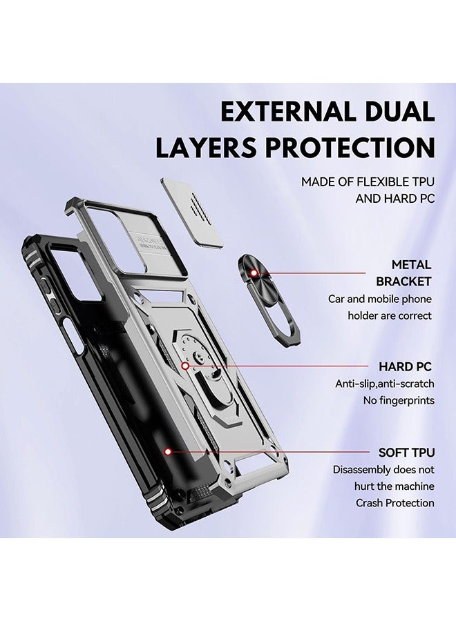 Samsung A54 5G Case ,Shockproof Cases ,Anti-Fall Drop Protection ,Built-in Slide Anti-Scratch Camera Lens Cover,Integrated 360 Degree Rotating Ring Kickstand, 6.4 Inch,Silver - Image 5