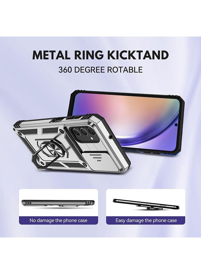 Samsung A54 5G Case ,Shockproof Cases ,Anti-Fall Drop Protection ,Built-in Slide Anti-Scratch Camera Lens Cover,Integrated 360 Degree Rotating Ring Kickstand, 6.4 Inch,Silver - Image 2