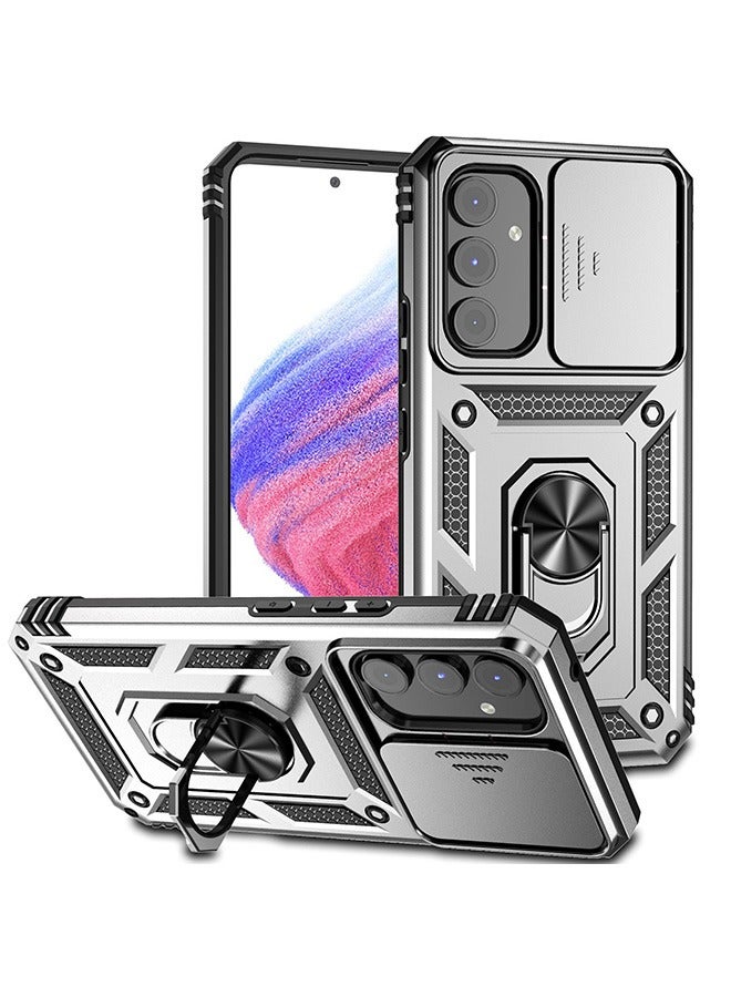 Samsung A54 5G Case ,Shockproof Cases ,Anti-Fall Drop Protection ,Built-in Slide Anti-Scratch Camera Lens Cover,Integrated 360 Degree Rotating Ring Kickstand, 6.4 Inch,Silver - Image 1