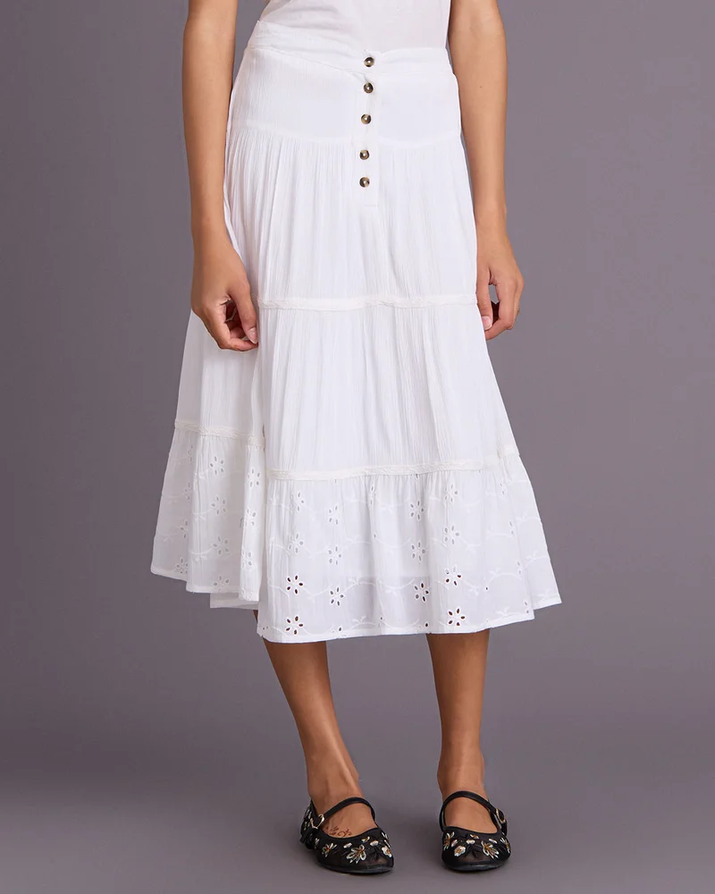 Redtag Senior Girls White Tiered Midi Skirt