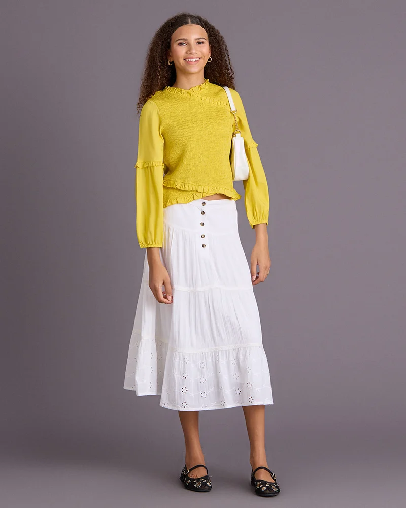 Redtag Senior Girls White Tiered Midi Skirt