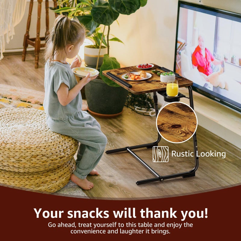 NUTIKAS Folding TV Tray Adjustable Dinner - Trays for Eating On Couch Wooden Tables Mate Stand Foldable Desk with Cup Holder Portable - Image 2