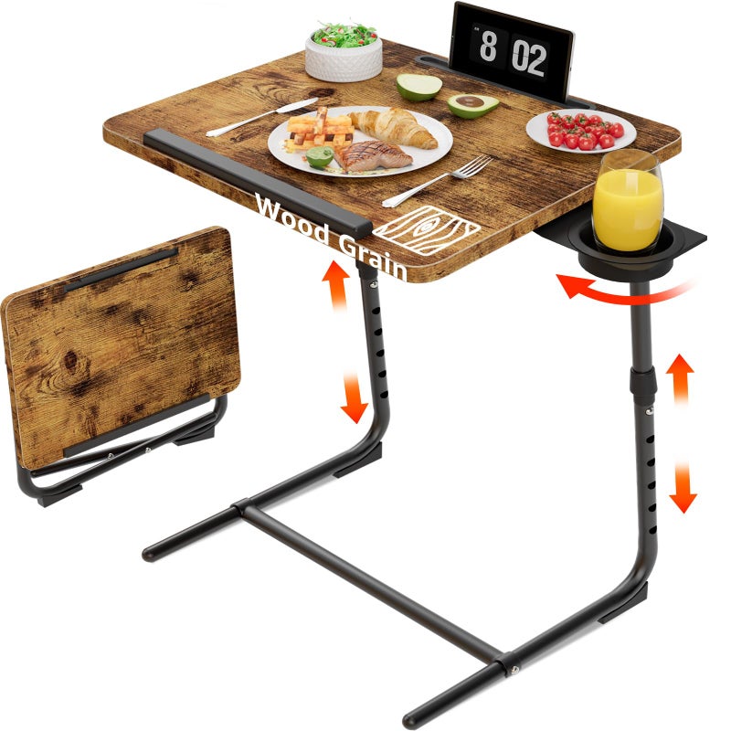 NUTIKAS Folding TV Tray Adjustable Dinner - Trays for Eating On Couch Wooden Tables Mate Stand Foldable Desk with Cup Holder Portable - Image 1