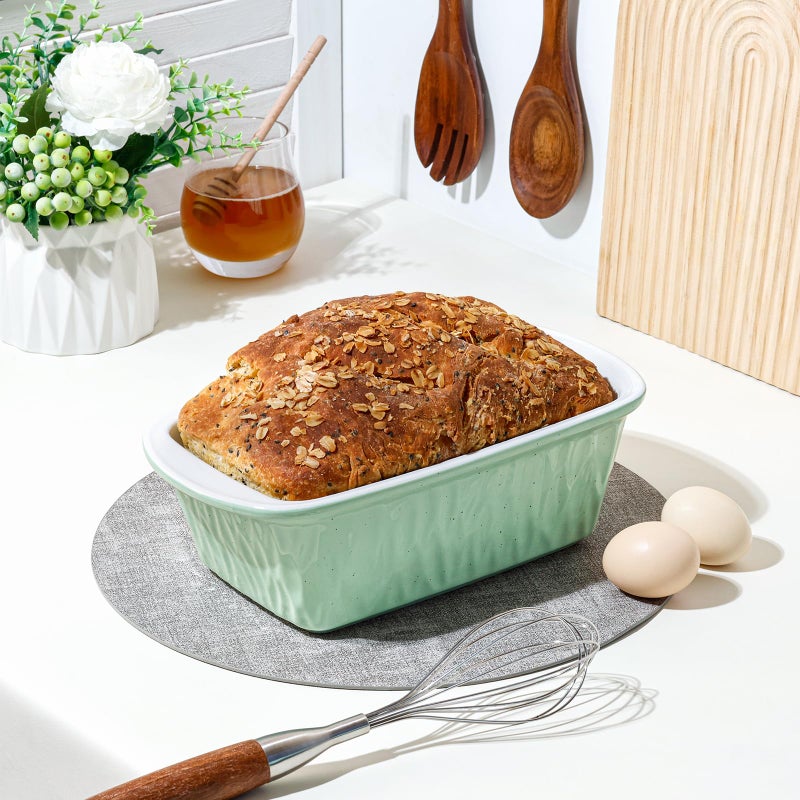 NUTRIUPS 9 x 6 Inch Rectangular Ceramic Loaf Pan for Baking Bread (Green) - Image 3