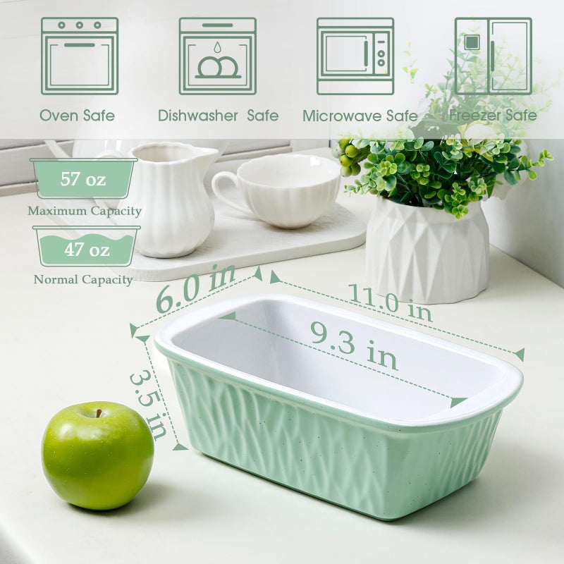 NUTRIUPS 9 x 6 Inch Rectangular Ceramic Loaf Pan for Baking Bread (Green) - Image 2