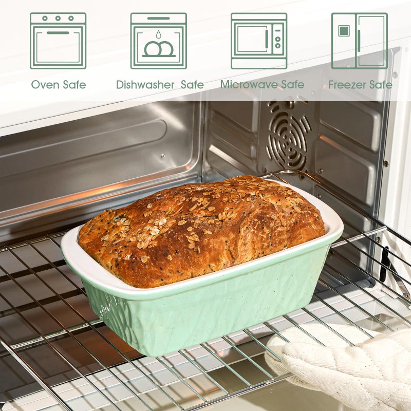 NUTRIUPS 9 x 6 Inch Rectangular Ceramic Loaf Pan for Baking Bread (Green) - Image 5