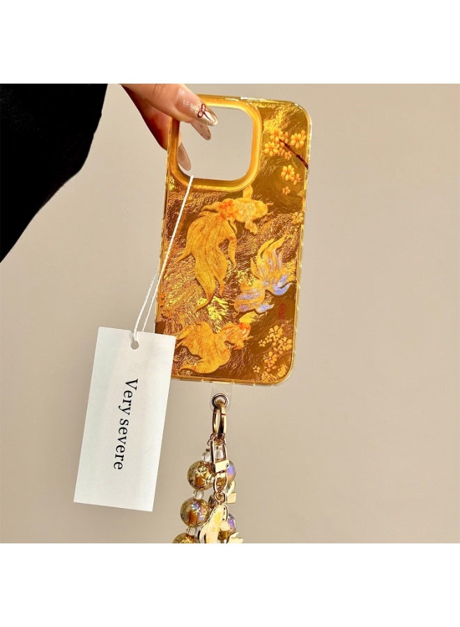 NIBEMINENT Protective TPU Case Cover For iPhone 17 Pro Max, Bougainvillea Gold Koi With Chain