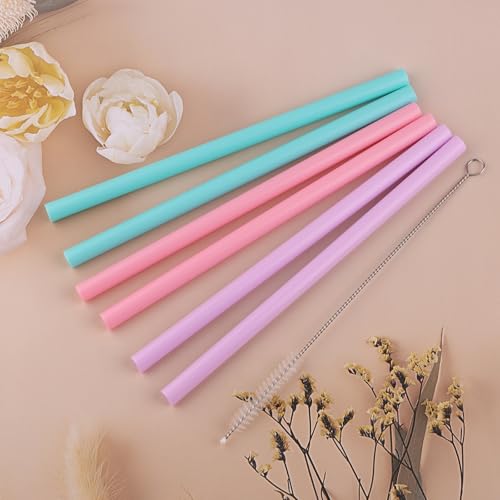 Joshey 6PCS Replacement Straws for Owala FreeSip 24oz & 32oz Water Bottles - Reusable Plastic Straws with 1 Cleaning Brush, Travel Tumbler Accessories Parts - 3 Colors (Pink, Green, Purple) - Image 5
