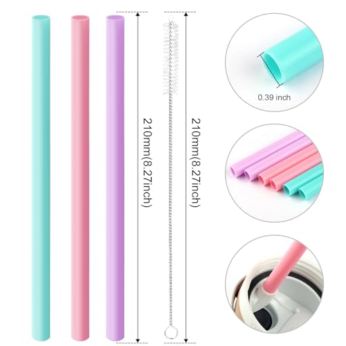 Joshey 6PCS Replacement Straws for Owala FreeSip 24oz & 32oz Water Bottles - Reusable Plastic Straws with 1 Cleaning Brush, Travel Tumbler Accessories Parts - 3 Colors (Pink, Green, Purple) - Image 2