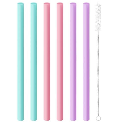 Joshey 6PCS Replacement Straws for Owala FreeSip 24oz & 32oz Water Bottles - Reusable Plastic Straws with 1 Cleaning Brush, Travel Tumbler Accessories Parts - 3 Colors (Pink, Green, Purple) - Image 1