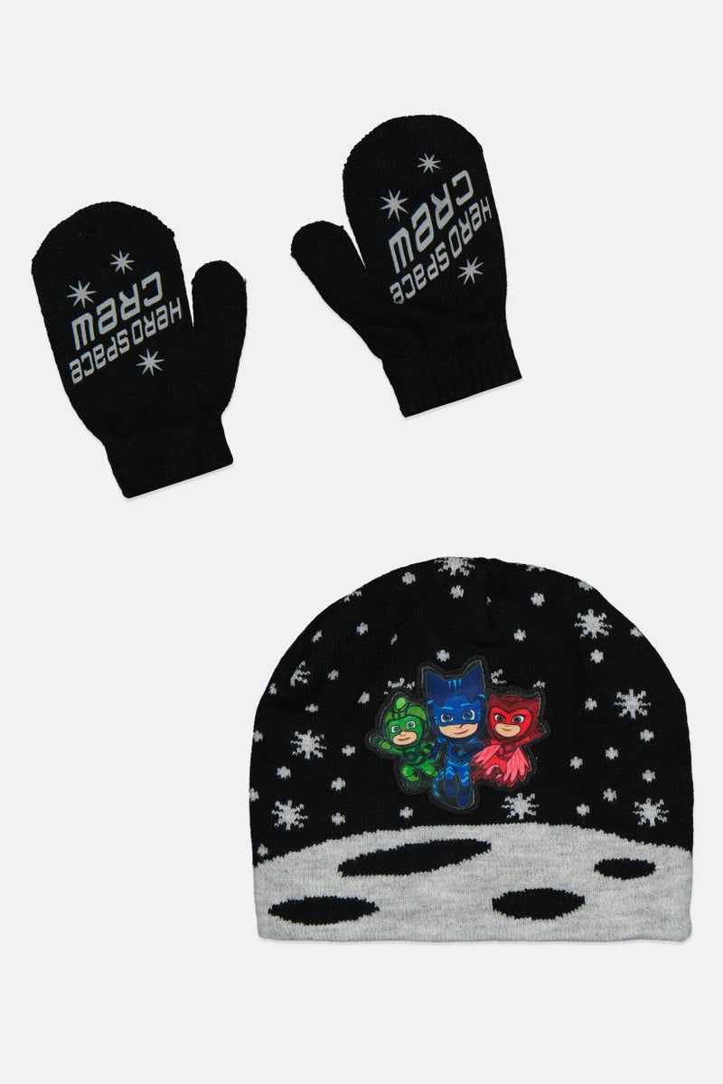 PJMASKS Kids Girls 2 Pcs Beanie And Winter Gloves, Black - Image 1