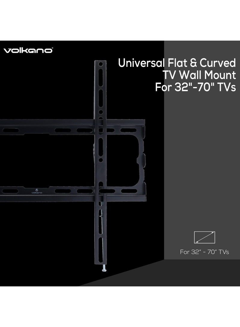 Volkano Steel Series Universal Wall Mount Bracket for 32-70" Flat & Curved TVs, High-Quality Steel, Max Load 45kg, Low-Profile Design – Black - Image 3