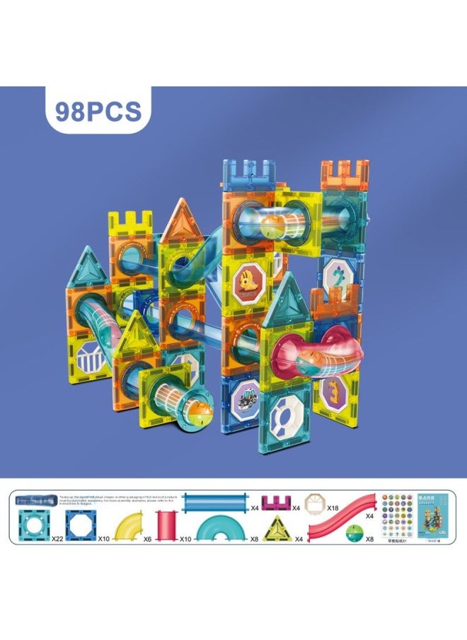 Colored Window Track Magnetic Piece Building Blocks Ball Track Changeable DIY Children's Stitching Building Blocks Together Toy-Color:5503A（98PCS）  - Image 1