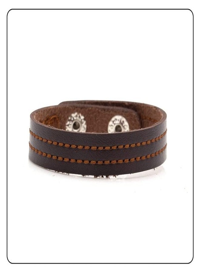 Fusamk Fashion Simple Sewing Thread Pattern Leather Cuff Bracelet(Brown) - Image 3
