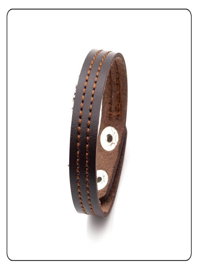 Fusamk Fashion Simple Sewing Thread Pattern Leather Cuff Bracelet(Brown) - Image 5