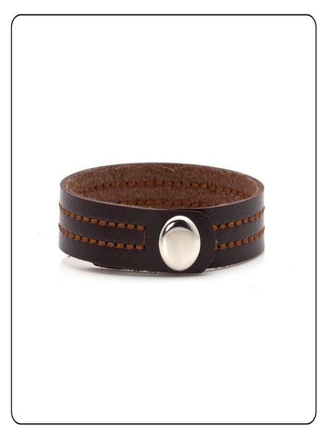 Fusamk Fashion Simple Sewing Thread Pattern Leather Cuff Bracelet(Brown) - Image 4