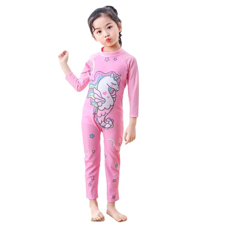 SYGA Children's Swimsuit Long Sleeve Seahorse Unicorn-XL Size Perfect for Kids Age 7-8 Years Old (Pink) - Image 3
