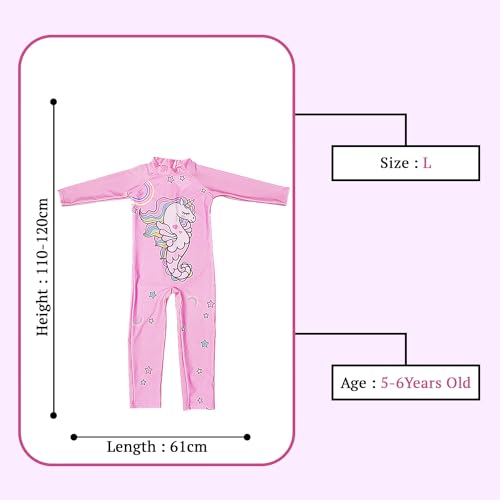 SYGA Children's Swimsuit Long Sleeve Seahorse Unicorn-XL Size Perfect for Kids Age 7-8 Years Old (Pink) - Image 2
