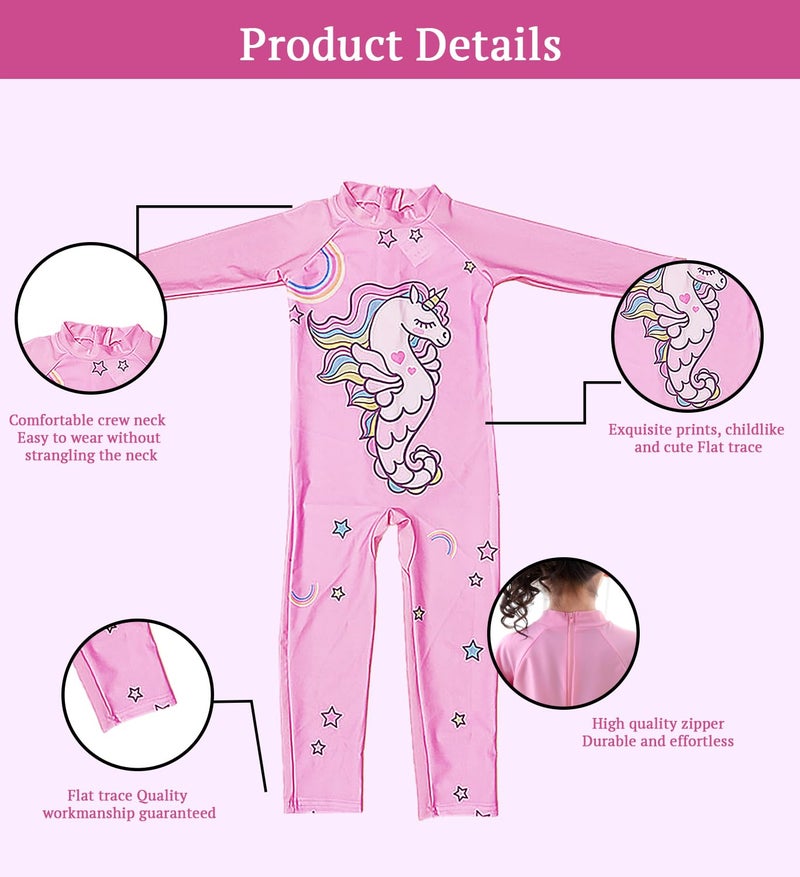 SYGA Children's Swimsuit Long Sleeve Seahorse Unicorn-XL Size Perfect for Kids Age 7-8 Years Old (Pink) - Image 5
