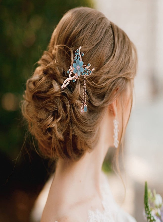 OIIKI Butterfly Flowers Hair Sticks Pins for Buns 3pcs, Chinese Flower Hair Chopsticks for Women Girls Long Thick Hair, Vintage Rhinestone Hairpins with Tassels Hair Styling Accessories for Women - Image 5