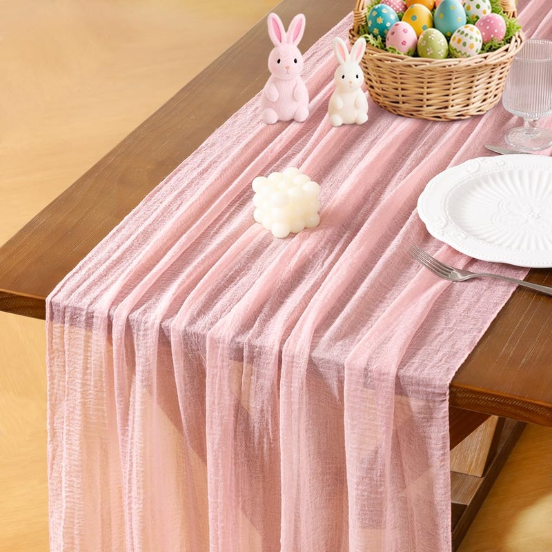Socomi Pink Gauze Easter Spring Cheesecloth Table Runner Blush 120 Inch Rustic Boho Cheese Cloth Runner for Wedding Party Baby Bridal Shower Centerpiece Decoration Holiday Home Decorations - Image 1