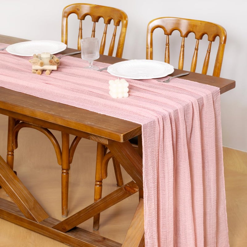 Socomi Pink Gauze Easter Spring Cheesecloth Table Runner Blush 120 Inch Rustic Boho Cheese Cloth Runner for Wedding Party Baby Bridal Shower Centerpiece Decoration Holiday Home Decorations - Image 2