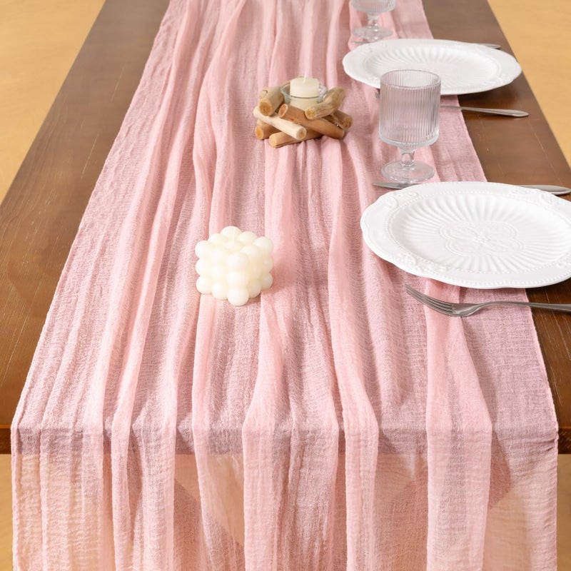 Socomi Pink Gauze Easter Spring Cheesecloth Table Runner Blush 120 Inch Rustic Boho Cheese Cloth Runner for Wedding Party Baby Bridal Shower Centerpiece Decoration Holiday Home Decorations - Image 5