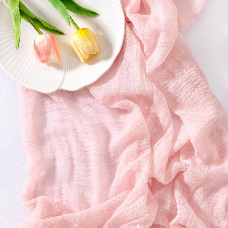 Socomi Pink Gauze Easter Spring Cheesecloth Table Runner Blush 120 Inch Rustic Boho Cheese Cloth Runner for Wedding Party Baby Bridal Shower Centerpiece Decoration Holiday Home Decorations - Image 3