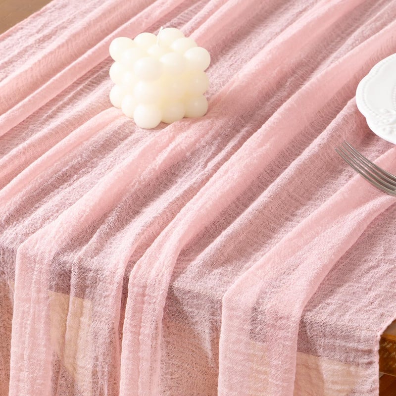 Socomi Pink Gauze Easter Spring Cheesecloth Table Runner Blush 120 Inch Rustic Boho Cheese Cloth Runner for Wedding Party Baby Bridal Shower Centerpiece Decoration Holiday Home Decorations - Image 4