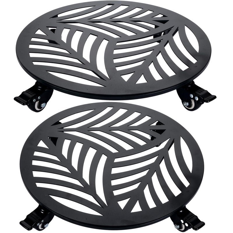 Planterhoma 2 Packs 16 Inch Extra-Large Metal Plant Caddy with Wheels - Heavy-Duty Iron Rolling Plant Stand - 360 Locking Wheels - Indoor/Outdoor - Black - Image 1