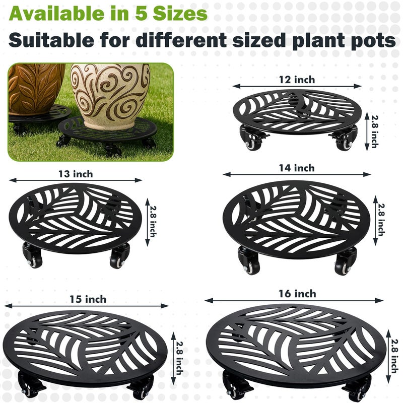 Planterhoma 2 Packs 16 Inch Extra-Large Metal Plant Caddy with Wheels - Heavy-Duty Iron Rolling Plant Stand - 360 Locking Wheels - Indoor/Outdoor - Black - Image 2