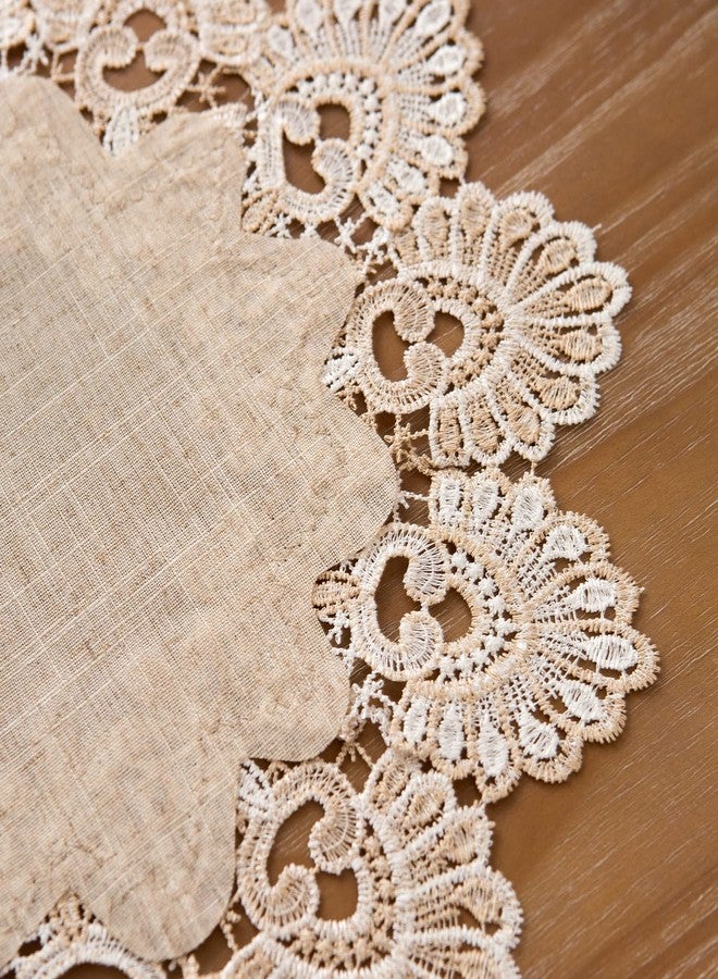 VIRFONOR European Antique Jacquard Lace Table Doilies,Small Farmhouse Linen Embroidered Table Topper Scarf Place Mat RusticTable Cover (Flower Shape, Diameter 15.7Inch) - Image 5