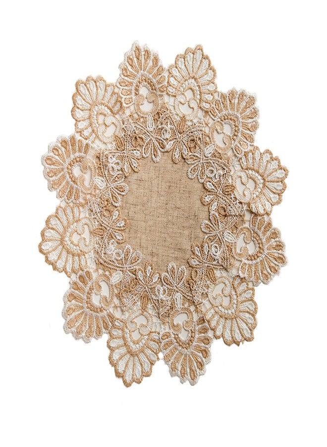 VIRFONOR European Antique Jacquard Lace Table Doilies,Small Farmhouse Linen Embroidered Table Topper Scarf Place Mat RusticTable Cover (Flower Shape, Diameter 15.7Inch) - Image 1