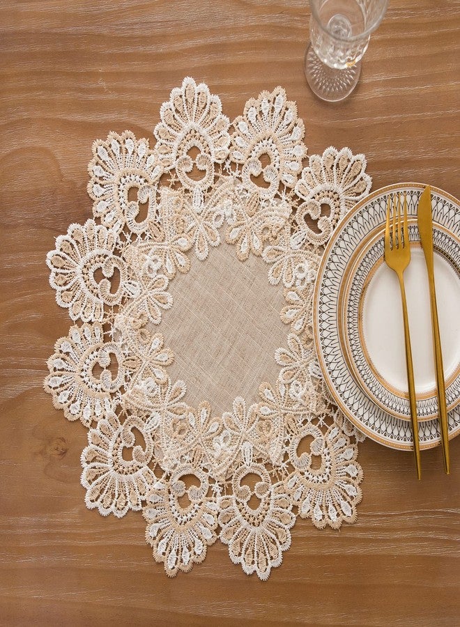 VIRFONOR European Antique Jacquard Lace Table Doilies,Small Farmhouse Linen Embroidered Table Topper Scarf Place Mat RusticTable Cover (Flower Shape, Diameter 15.7Inch) - Image 3