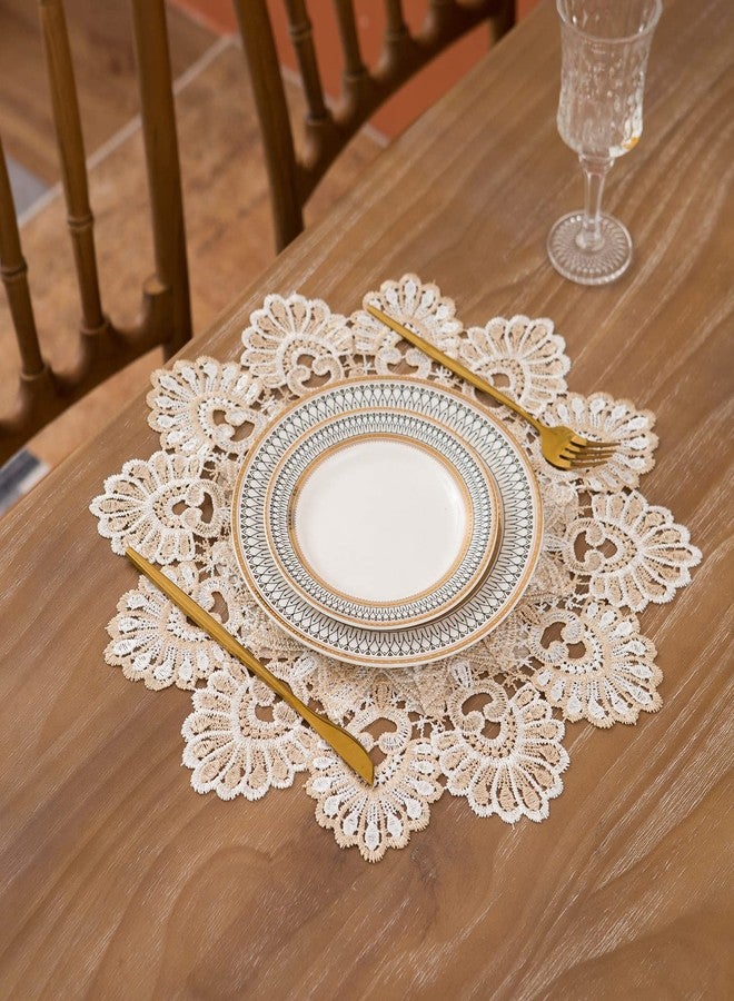 VIRFONOR European Antique Jacquard Lace Table Doilies,Small Farmhouse Linen Embroidered Table Topper Scarf Place Mat RusticTable Cover (Flower Shape, Diameter 15.7Inch) - Image 2