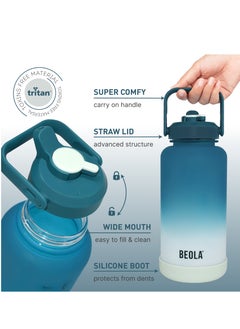 BEOLA Motivational Water Bottle with Time Markers and Straw Lid - 1000ml, Ocean Blue  - Image 3