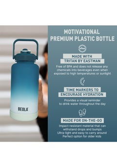 BEOLA Motivational Water Bottle with Time Markers and Straw Lid - 1000ml, Ocean Blue  - Image 2