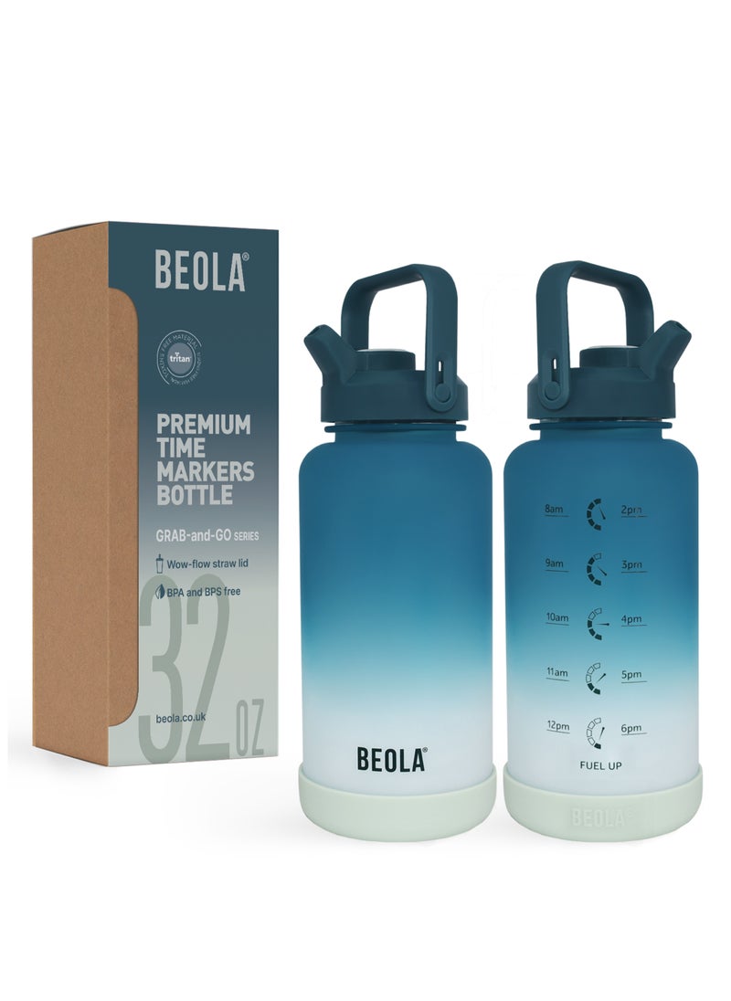 BEOLA - Motivational Water Bottle with Time Markers and Straw Lid - 1000ml, Ocean Blue - Image 1