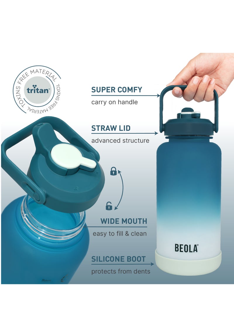 BEOLA - Motivational Water Bottle with Time Markers and Straw Lid - 1000ml, Ocean Blue - Image 1