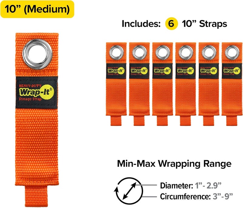 Wrap-It Storage Heavy-Duty Straps - 10-inch (6-Pack) Blaze Orange - Garage Organizer and Electric Cord Holder for Garage Essentials - Image 4
