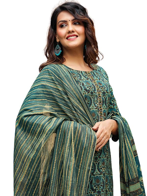 Vaamsi Women's Rayon Blend Printed Kurta Pant Dupatta Set (VKSKD1171_Green_M) - Image 1