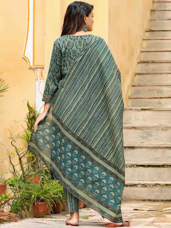 Vaamsi Women's Rayon Blend Printed Kurta Pant Dupatta Set (VKSKD1171_Green_M) - Image 4