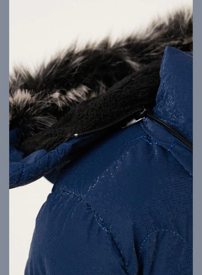 Lela  Lela Plush Lined Collar Faux Fur Detachable Hooded Winter Coat Girl's COAT 5761905 for Women | Best Price UAE
