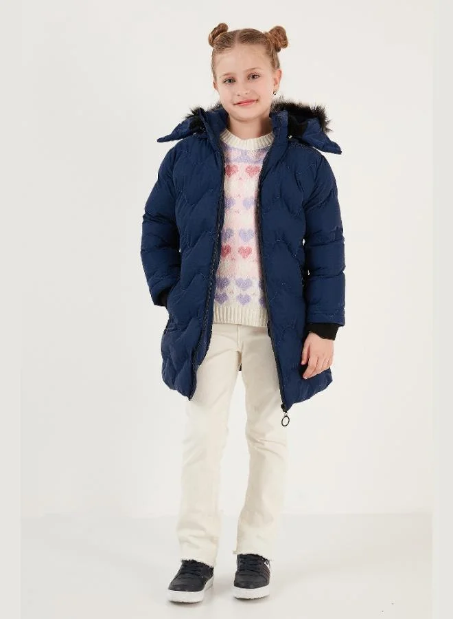 Lela  Lela Plush Lined Collar Faux Fur Detachable Hooded Winter Coat Girl's COAT 5761905 for Women | Best Price UAE