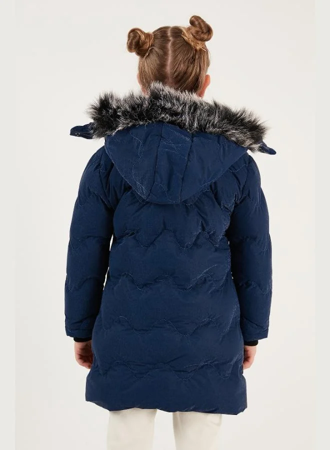 Lela  Lela Plush Lined Collar Faux Fur Detachable Hooded Winter Coat Girl's COAT 5761905 for Women | Best Price UAE