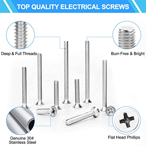 PONEYA Machine Screws, 100 PCS Phillips Flat Head Electricians Screw Kit #6-32#8-32 Extra Long 304 Stainless Steel Outlet Screws for Wall Plate Switch, Receptacles Mounting Screws with Storage Case - Image 3